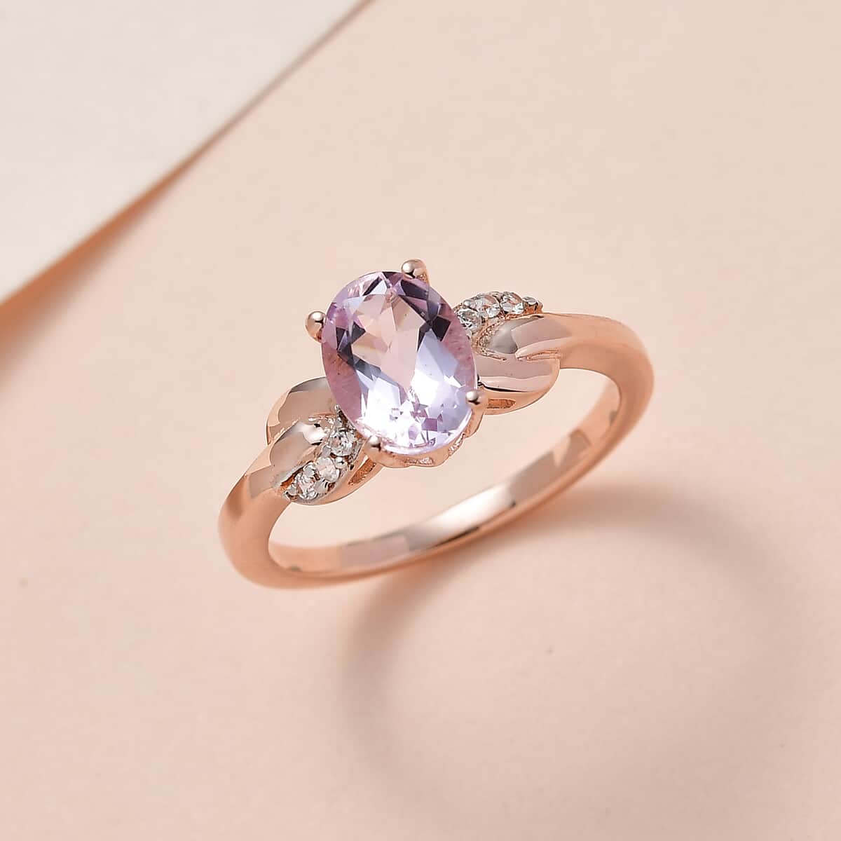 Amethyst and White Zircon Ring in Vermeil Rose Gold Over Sterling Silver (Size 6.0) 1.25 ctw image number 1