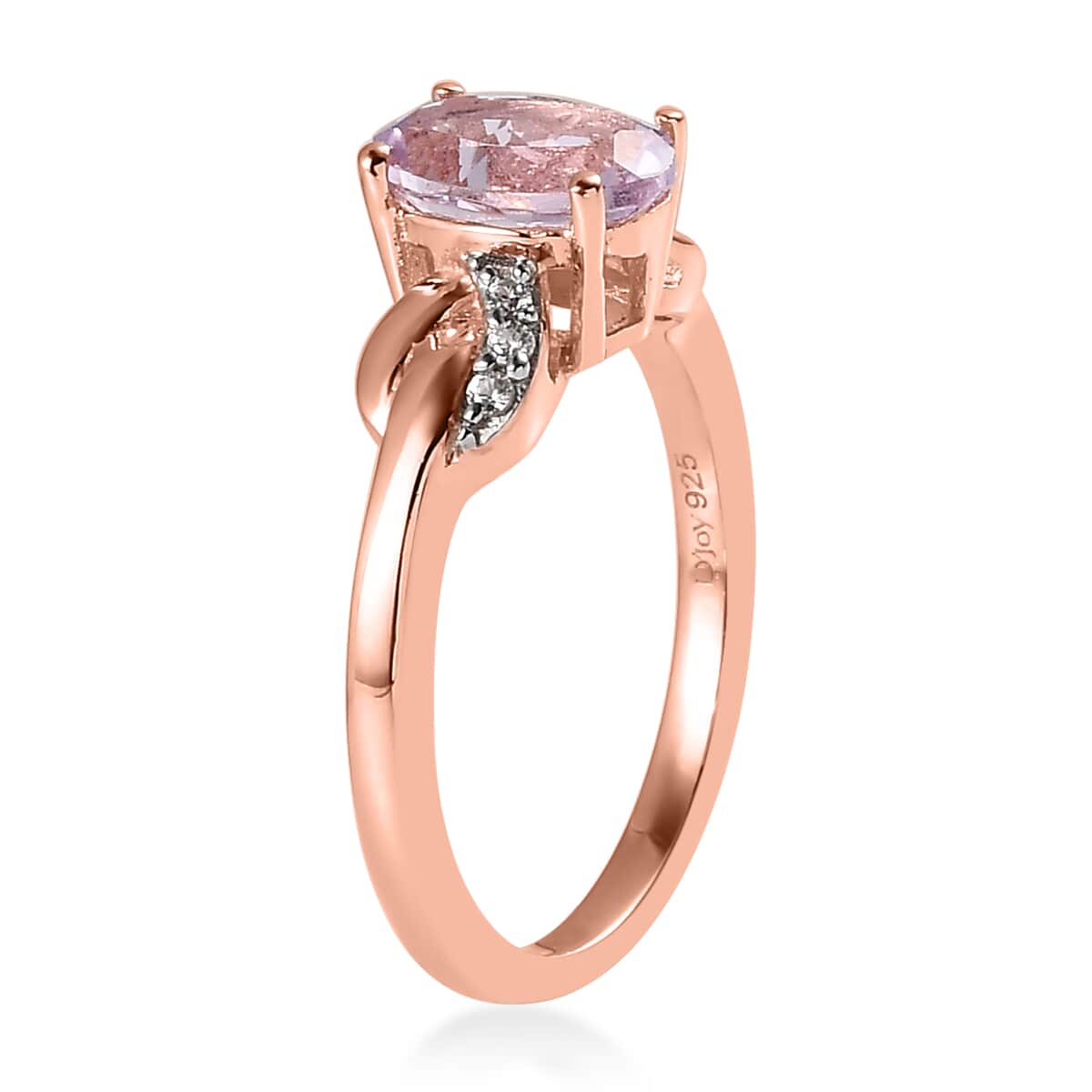 Amethyst and White Zircon Ring in Vermeil Rose Gold Over Sterling Silver (Size 6.0) 1.25 ctw image number 3