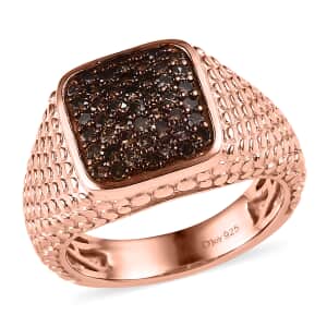Natural Champagne Diamond Men's Ring in Vermeil Rose Gold Over Sterling Silver (Size 10.0) 1.00 ctw