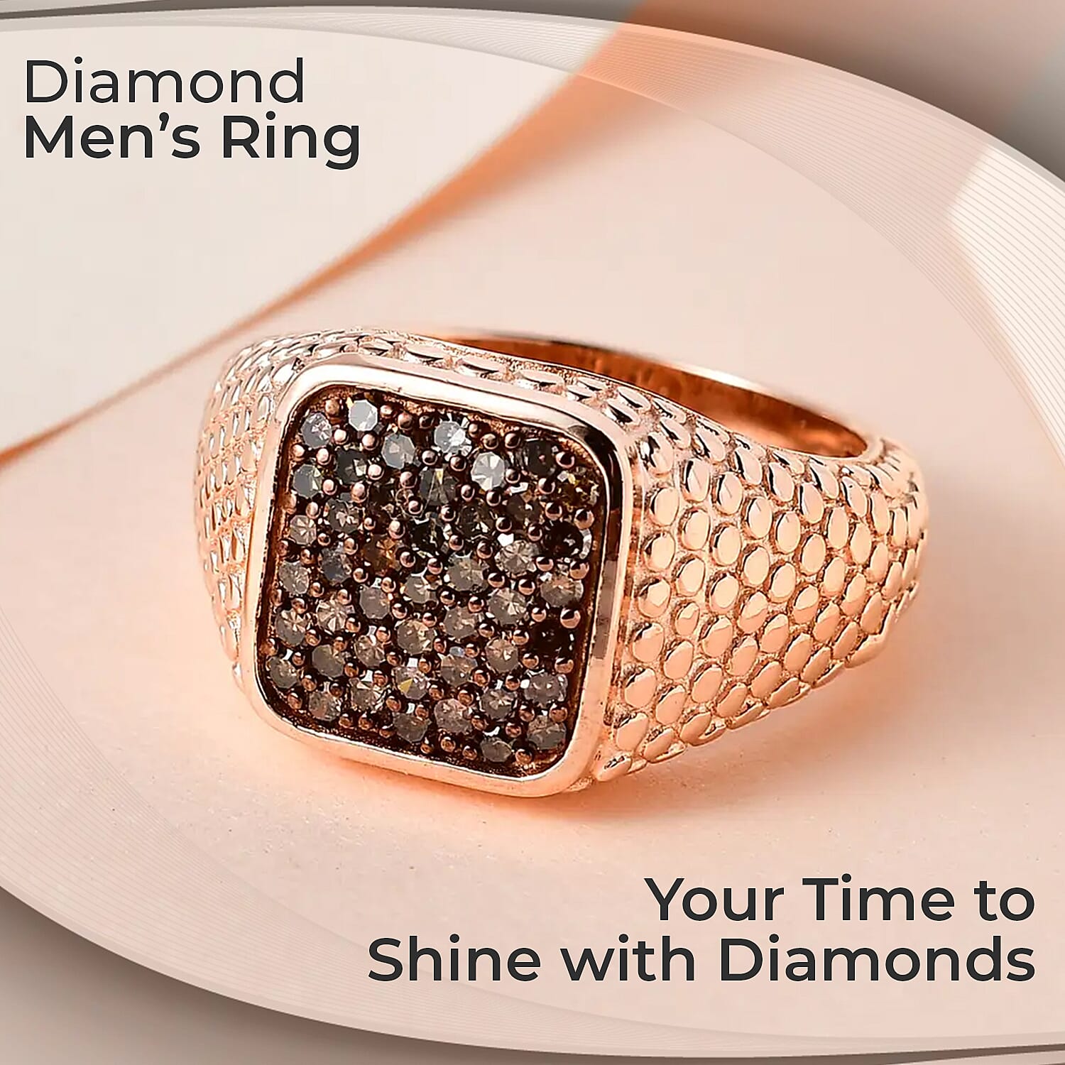 Natural Champagne Diamond Men's Ring in Vermeil Rose Gold Over Sterling Silver (Size 10.0) 1.00 ctw