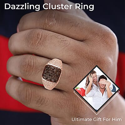 Natural Champagne Diamond Men's Ring in Vermeil Rose Gold Over Sterling Silver (Size 10.0) 1.00 ctw