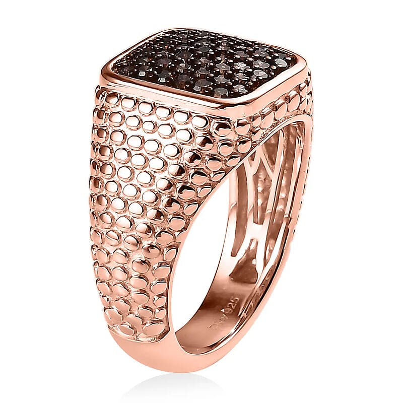 Natural Champagne Diamond Men's Ring in Vermeil Rose Gold Over Sterling Silver (Size 10.0) 1.00 ctw