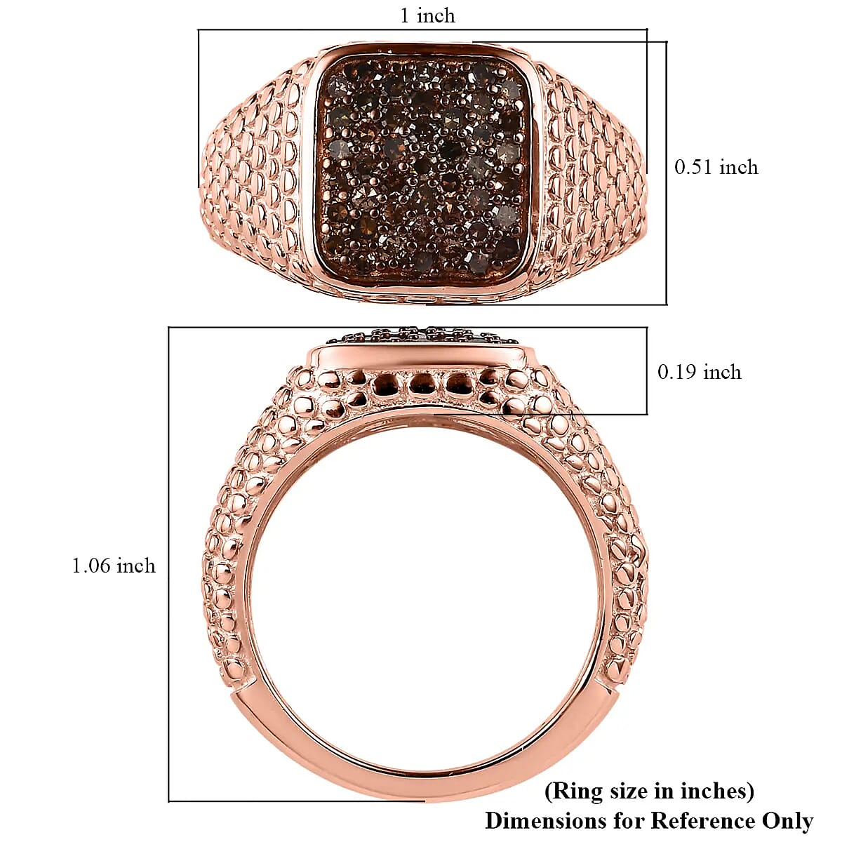 Natural Champagne Diamond Men's Ring in Vermeil Rose Gold Over Sterling Silver (Size 10.0) 1.00 ctw