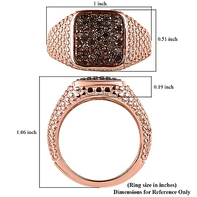 Natural Champagne Diamond Men's Ring in Vermeil Rose Gold Over Sterling Silver (Size 10.0) 1.00 ctw