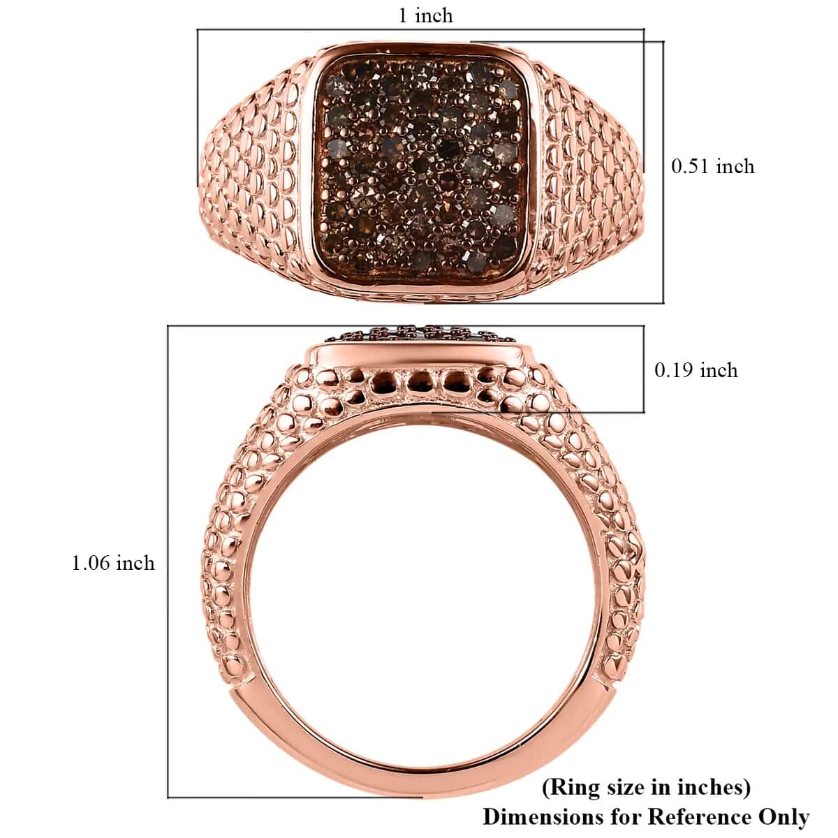 Natural Champagne Diamond Men's Ring in Vermeil Rose Gold Over Sterling Silver (Size 10.0) 1.00 ctw image number 6
