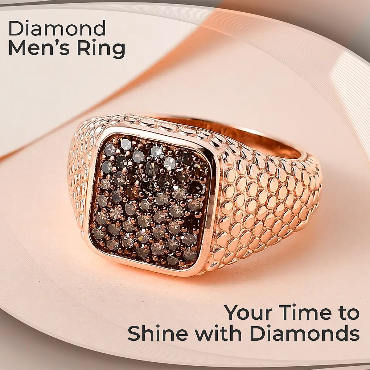 Natural Champagne Diamond 1.00 ctw Men's Ring in Vermeil Rose Gold Over Sterling Silver (Size 14.0) image number 1