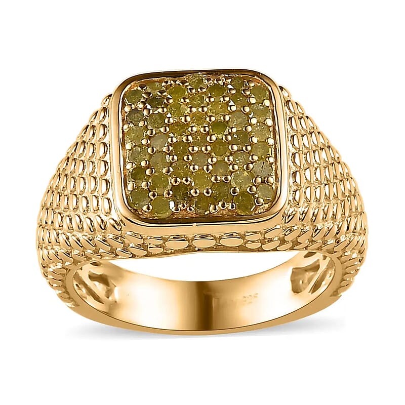 D'Joy Yellow Diamond 1.00 ctw Men's Ring in Vermeil Yellow Gold Over Sterling Silver (Size 12.0)
