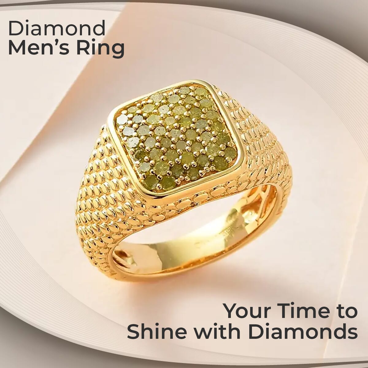 D'Joy Yellow Diamond 1.00 ctw Men's Ring in Vermeil Yellow Gold Over Sterling Silver (Size 12.0) image number 1