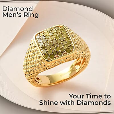 D'Joy Yellow Diamond 1.00 ctw Men's Ring in Vermeil Yellow Gold Over Sterling Silver (Size 12.0)