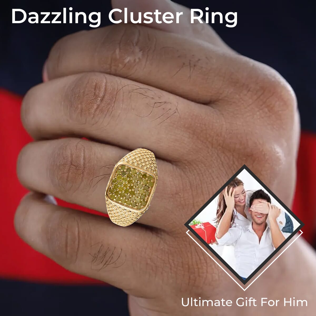 D'Joy Yellow Diamond 1.00 ctw Men's Ring in Vermeil Yellow Gold Over Sterling Silver (Size 12.0) image number 2