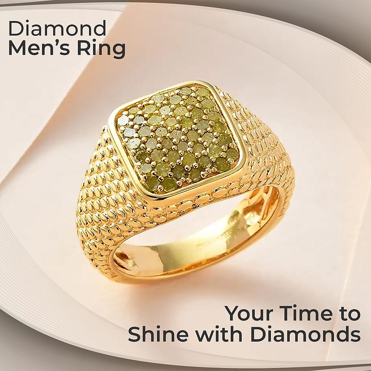 D'Joy Yellow Diamond 1.00 ctw Men's Ring in Vermeil Yellow Gold Over Sterling Silver (Size 14.0) image number 1