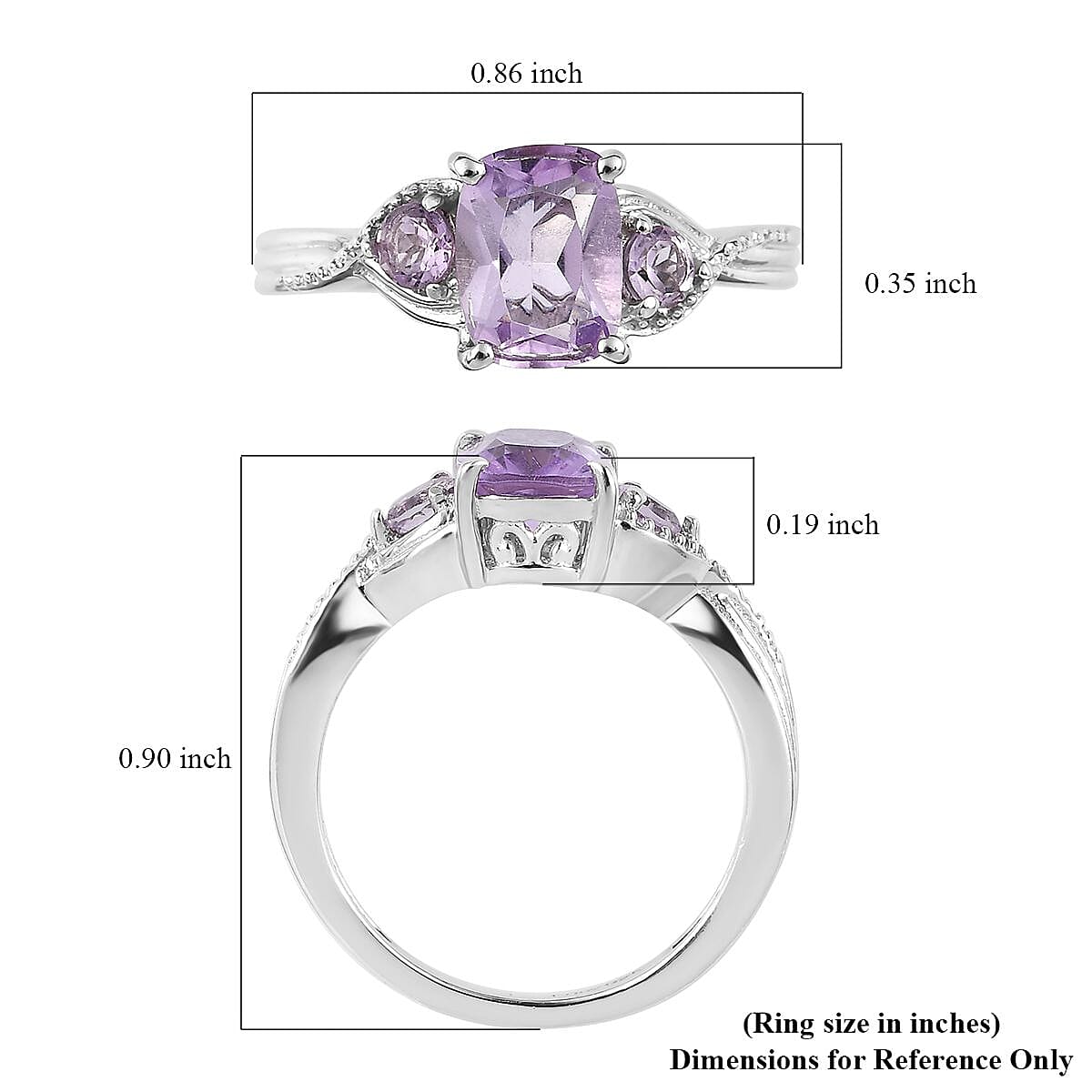 Rose De France Amethyst Ring in Platinum Over Sterling Silver (Size 6.0) 1.50 ctw