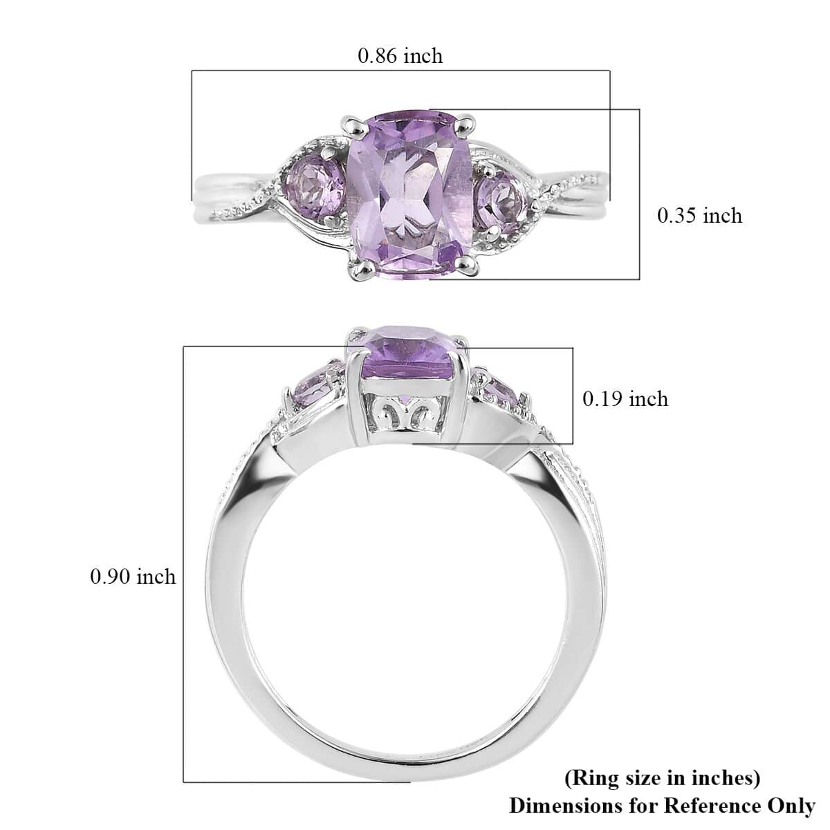 Rose De France Amethyst Ring in Platinum Over Sterling Silver 1.50 ctw image number 5