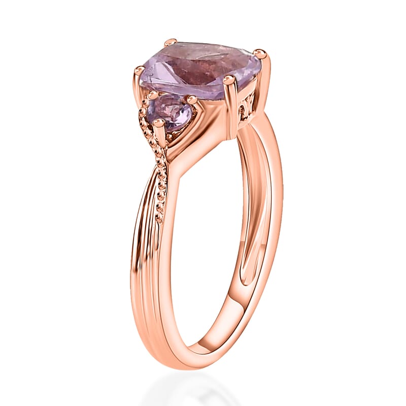 Rose De France Amethyst 3 Stone Ring in Vermeil Rose Gold Over Sterling Silver, Amethyst Jewelry, Birthday Anniversary Gift 1.50 ctw