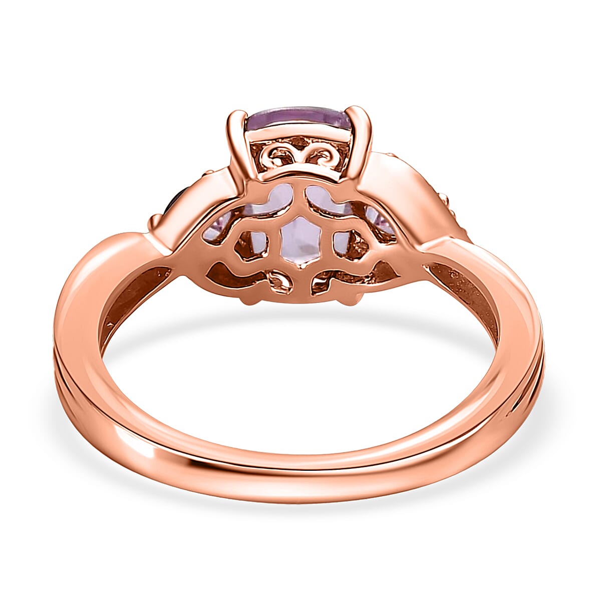 Rose De France Amethyst 3 Stone Ring in Vermeil Rose Gold Over Sterling Silver, Amethyst Jewelry, Birthday Anniversary Gift 1.50 ctw