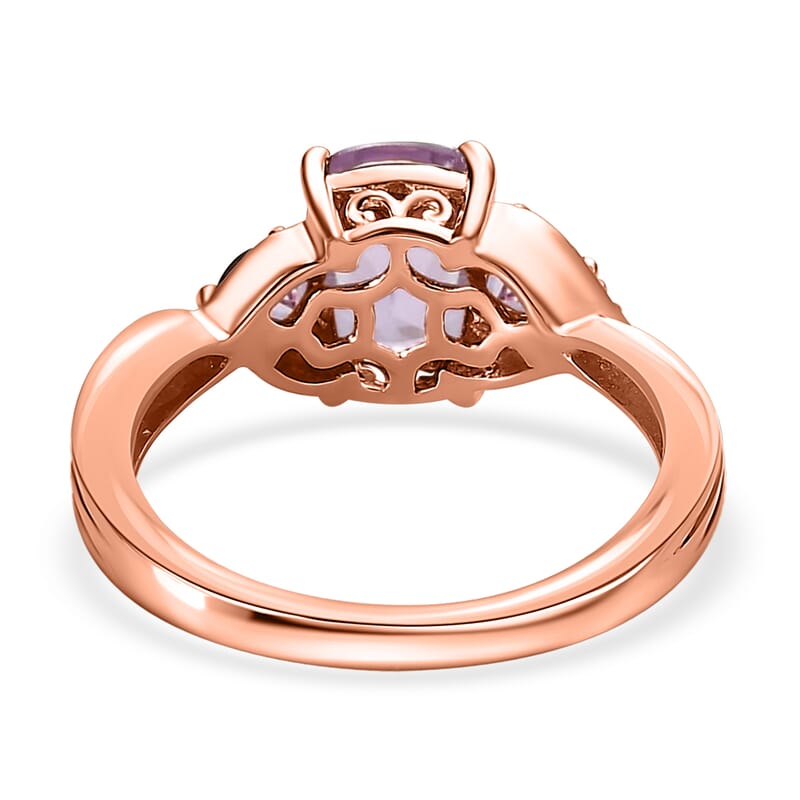 Rose De France Amethyst 3 Stone Ring in Vermeil Rose Gold Over Sterling Silver, Amethyst Jewelry, Birthday Anniversary Gift 1.50 ctw
