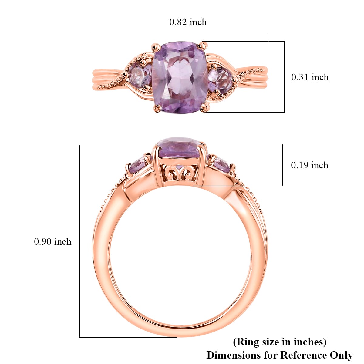 Rose De France Amethyst Ring in Vermeil Rose Gold Over Sterling Silver 1.50 ctw image number 5
