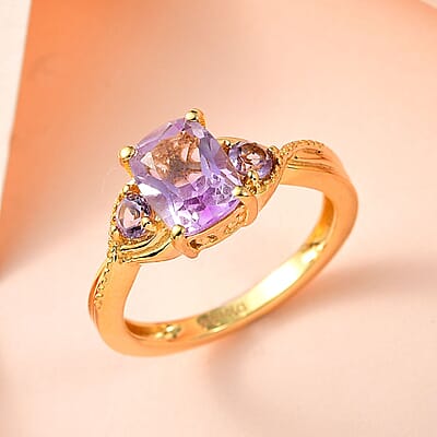 Rose De France Amethyst 3 Stone Ring in Vermeil Yellow Gold Over Sterling Silver (Size 6.0) 1.50 ctw