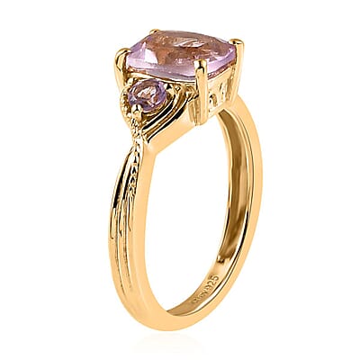 Rose De France Amethyst 3 Stone Ring in Vermeil Yellow Gold Over Sterling Silver (Size 6.0) 1.50 ctw