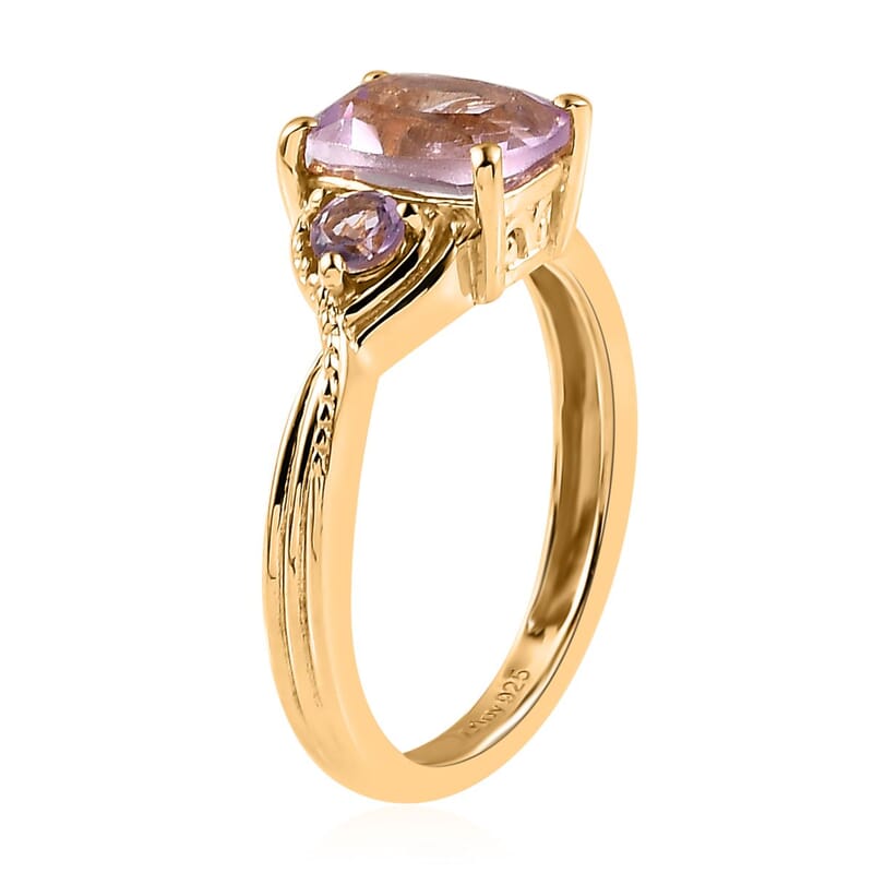 Rose De France Amethyst 3 Stone Ring in Vermeil Yellow Gold Over Sterling Silver (Size 6.0) 1.50 ctw