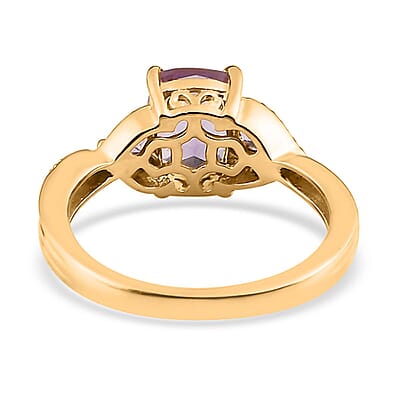 Rose De France Amethyst 3 Stone Ring in Vermeil Yellow Gold Over Sterling Silver (Size 6.0) 1.50 ctw