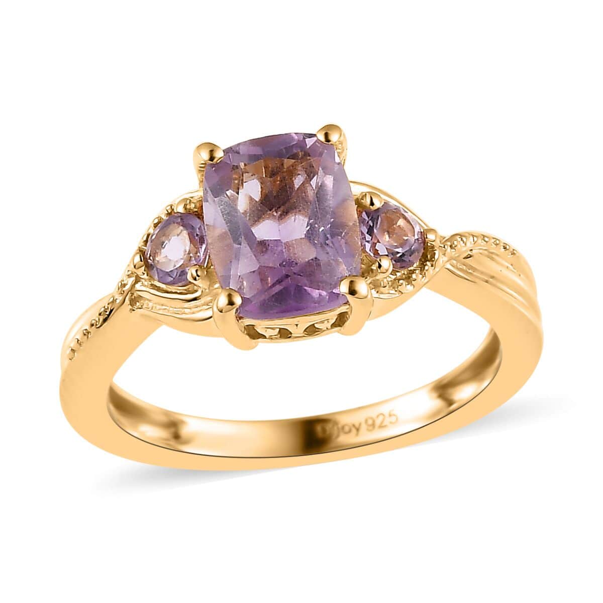 Rose De France Amethyst 3 Stone Ring in Vermeil Yellow Gold Over Sterling Silver (Size 7.0) 1.50 ctw image number 0