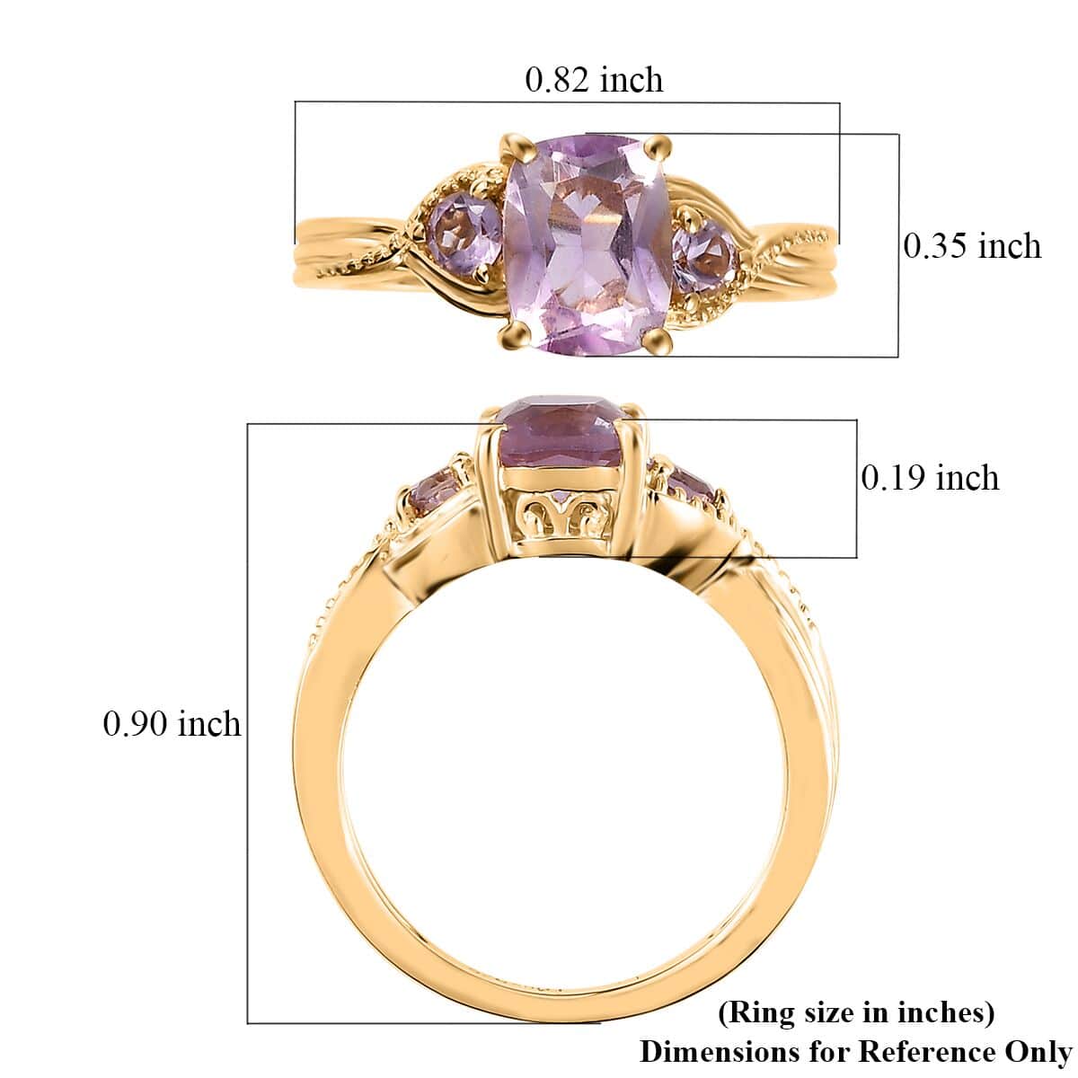 Rose De France Amethyst 3 Stone Ring in Vermeil Yellow Gold Over Sterling Silver (Size 7.0) 1.50 ctw image number 5