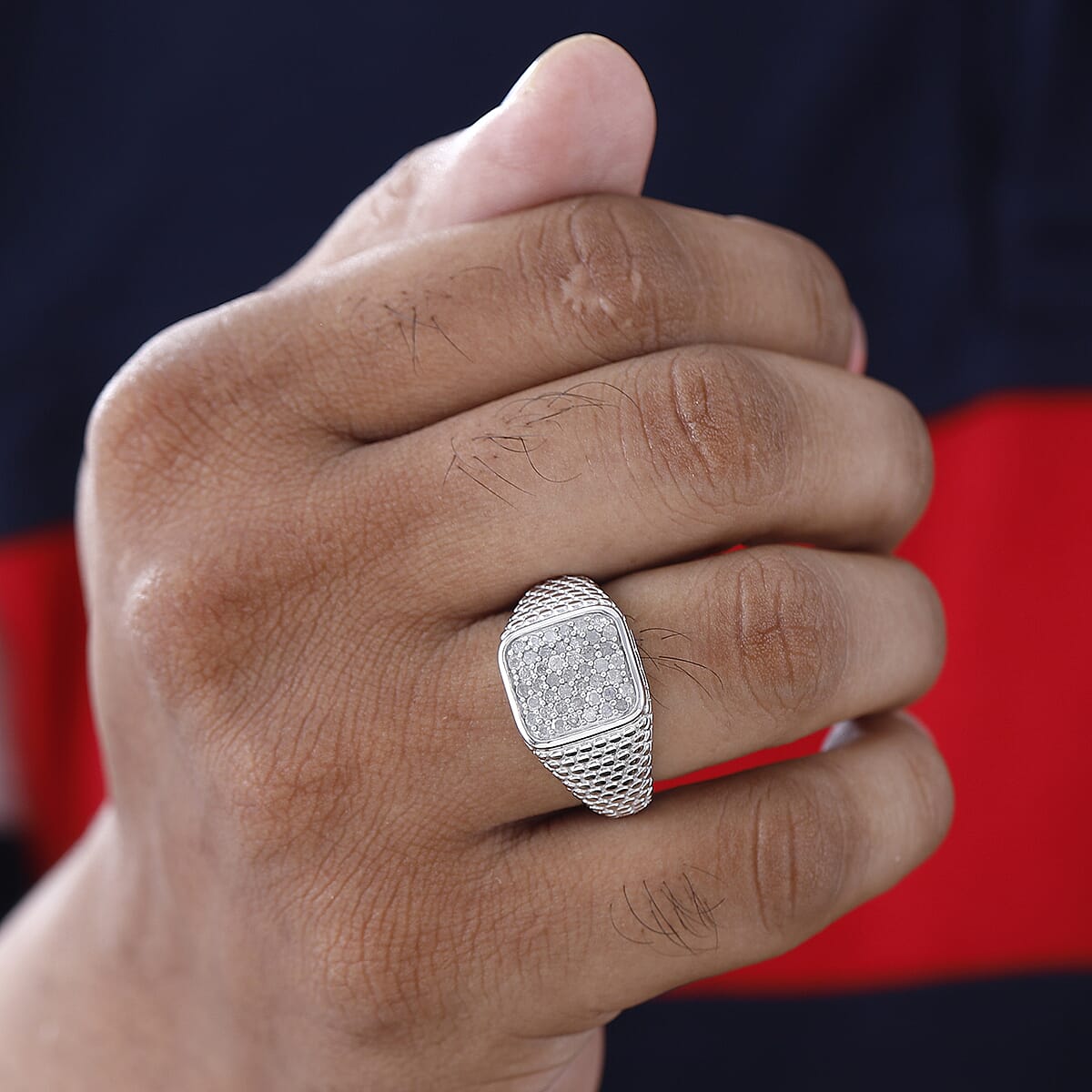 White Diamond Men's Ring in Platinum Over Sterling Silver (Size 12.0) 1.00 ctw image number 2