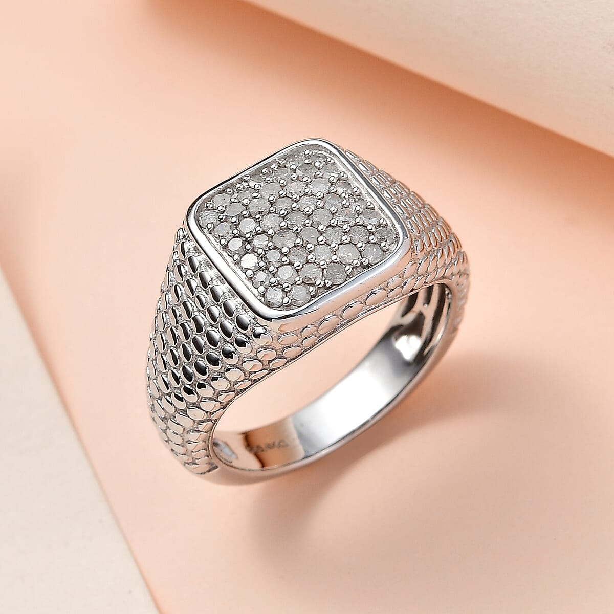 White Diamond Men's Ring in Platinum Over Sterling Silver (Size 14.0) 1.00 ctw image number 1