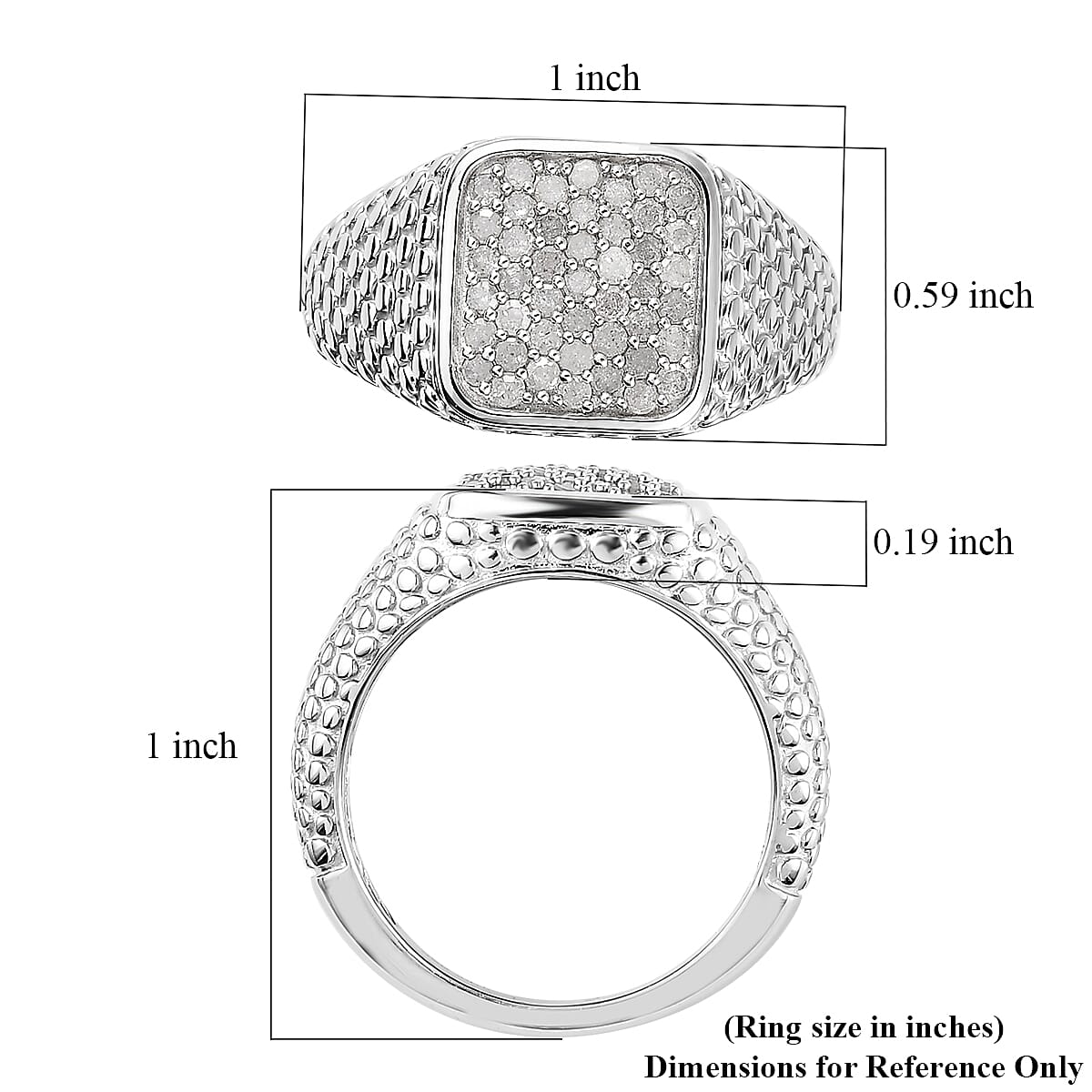 White Diamond Men's Ring in Platinum Over Sterling Silver (Size 14.0) 1.00 ctw image number 5