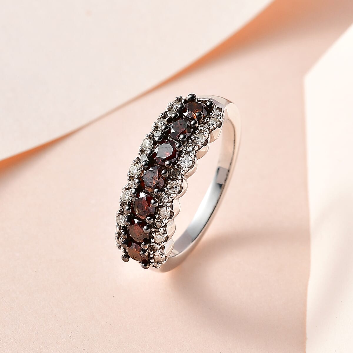 D'Joy Red and White Diamond 1.00 ctw Ring in Platinum Over Sterling Silver (Size 10.0)  image number 1