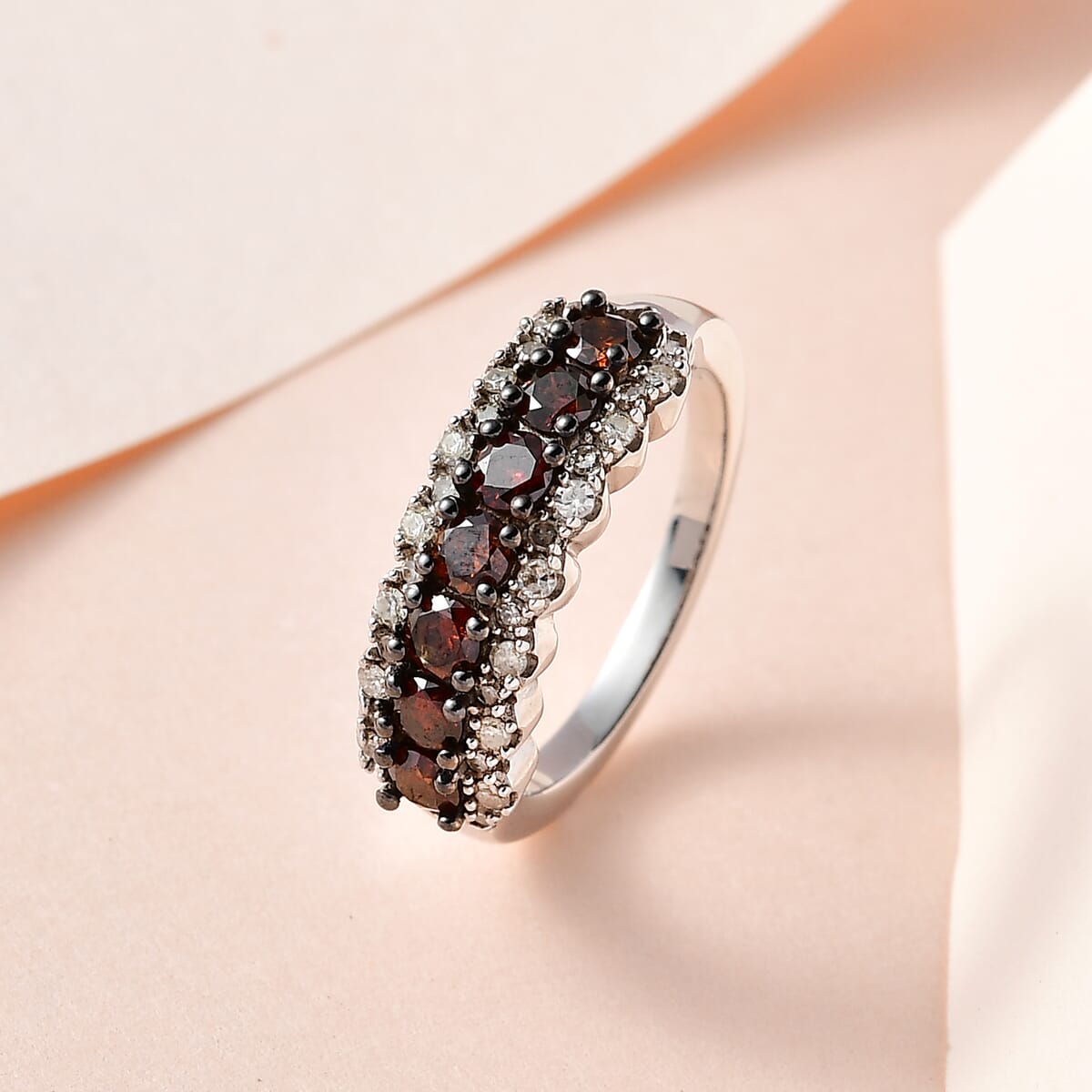 D'Joy Red and White Diamond 1.00 ctw Ring in Platinum Over Sterling Silver (Size 7.0)  image number 1