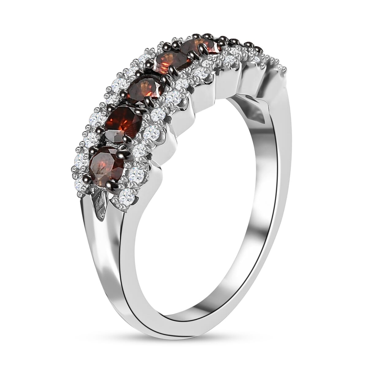 D'Joy Red and White Diamond 1.00 ctw Ring in Platinum Over Sterling Silver (Size 7.0)  image number 5