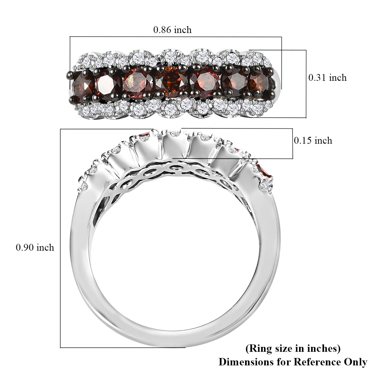 D'Joy Red and White Diamond 1.00 ctw Ring in Platinum Over Sterling Silver (Size 7.0)  image number 7