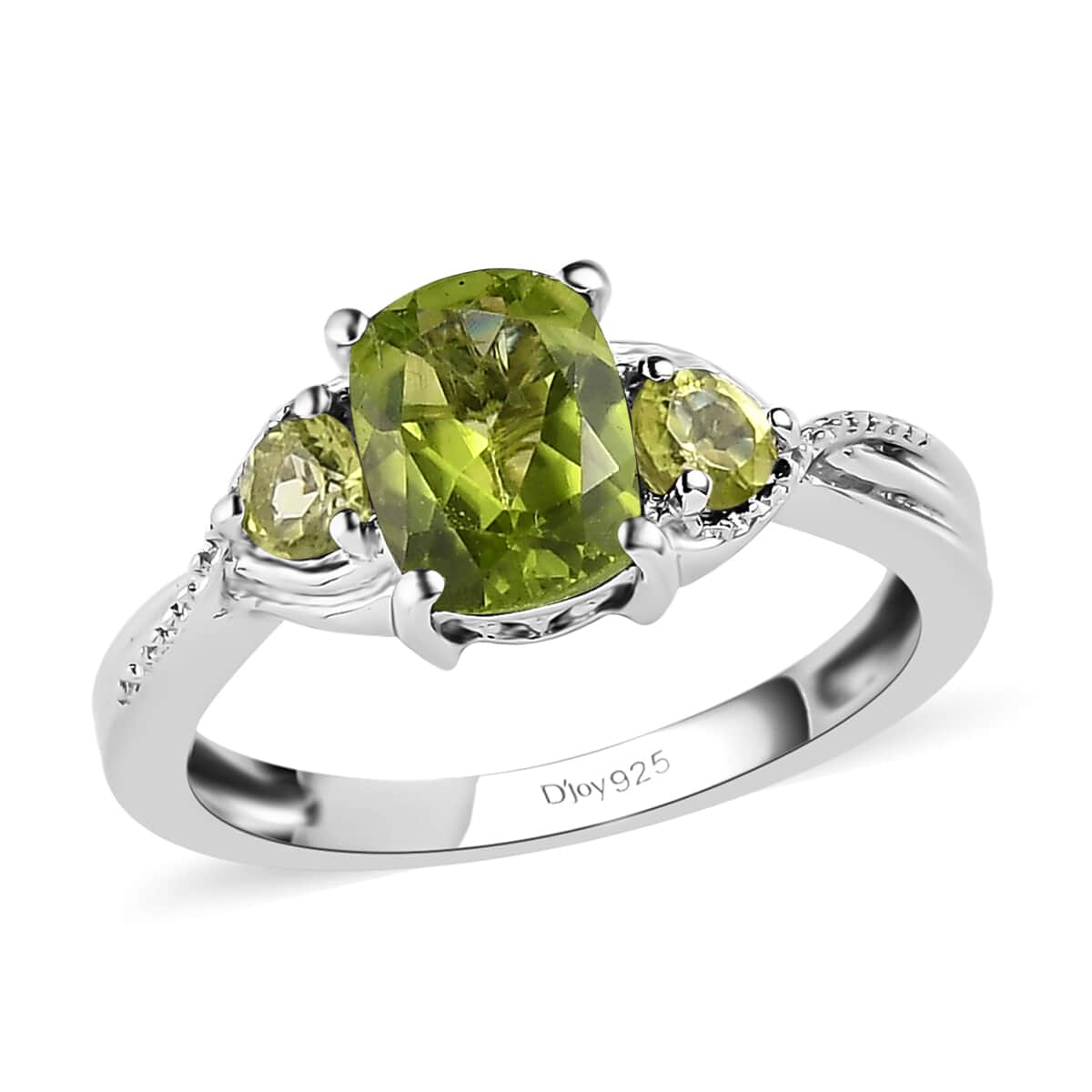 Peridot 3 Stone Ring in Platinum Over Sterling Silver (Size 6.0) 1.65 ctw image number 0