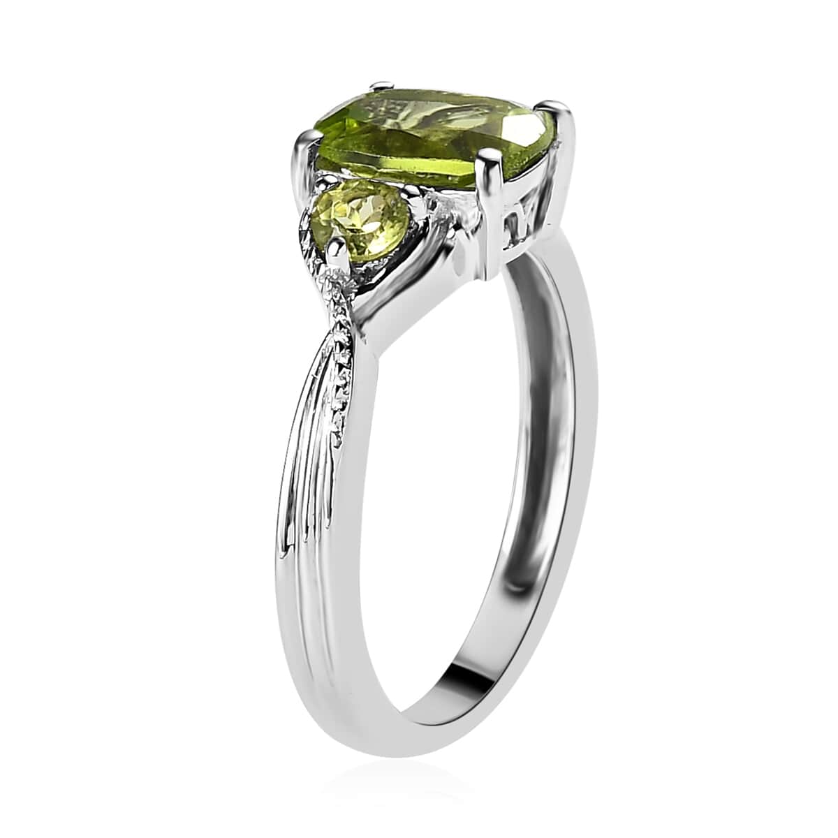 Peridot 3 Stone Ring in Platinum Over Sterling Silver (Size 6.0) 1.65 ctw image number 3