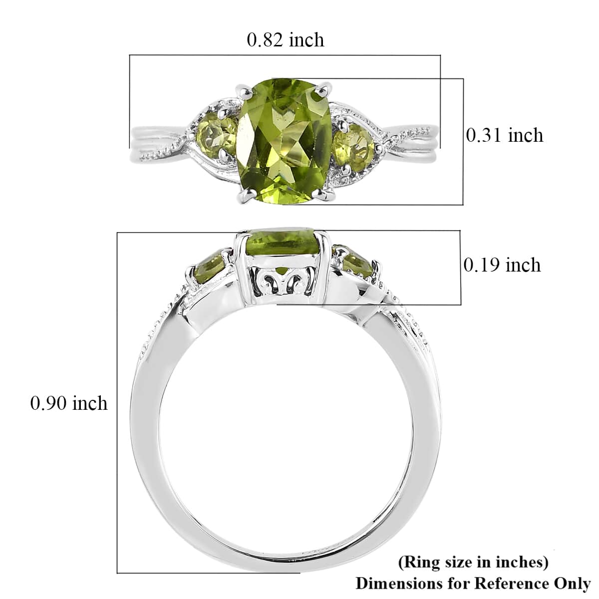 Peridot 3 Stone Ring in Platinum Over Sterling Silver (Size 6.0) 1.65 ctw image number 5