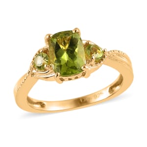 Peridot 3 Stone Ring in Vermeil Yellow Gold Over Sterling Silver (Size 6.0) 1.65 ctw