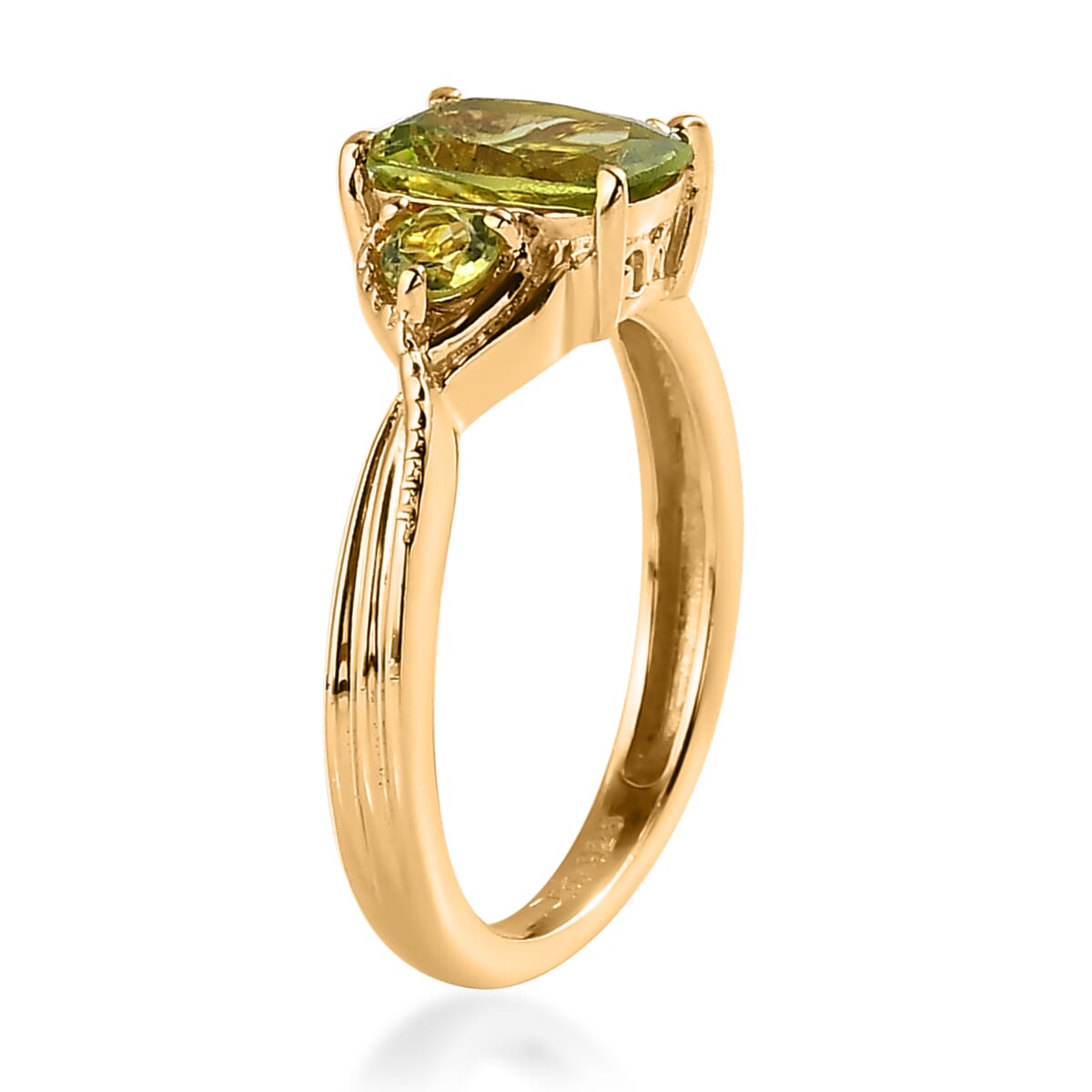 Peridot 3 Stone Ring in Vermeil Yellow Gold Over Sterling Silver (Size 6.0) 1.65 ctw image number 3