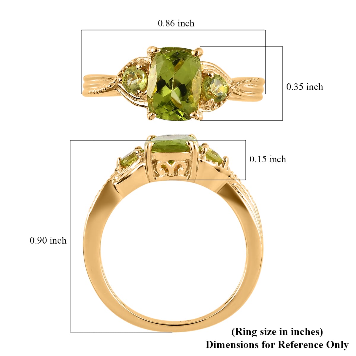 Peridot 3 Stone Ring in Vermeil Yellow Gold Over Sterling Silver (Size 6.0) 1.65 ctw image number 5