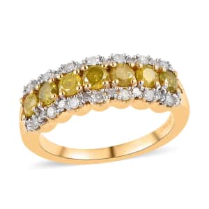 Yellow and White Diamond Ring in Vermeil Yellow Gold Over Sterling Silver (Size 10.0) 1.00 ctw