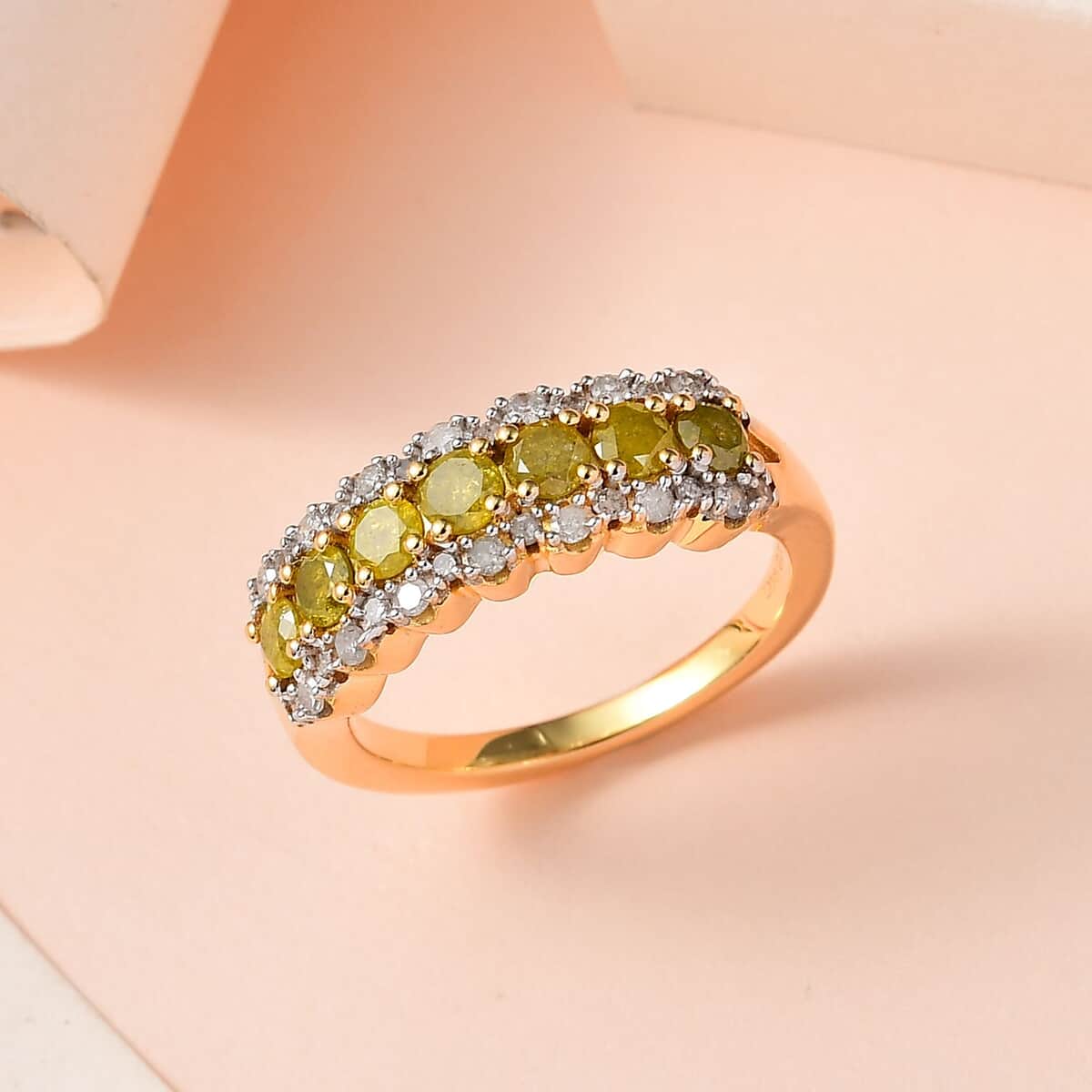 Yellow and White Diamond Ring in Vermeil Yellow Gold Over Sterling Silver (Size 10.0) 1.00 ctw image number 1