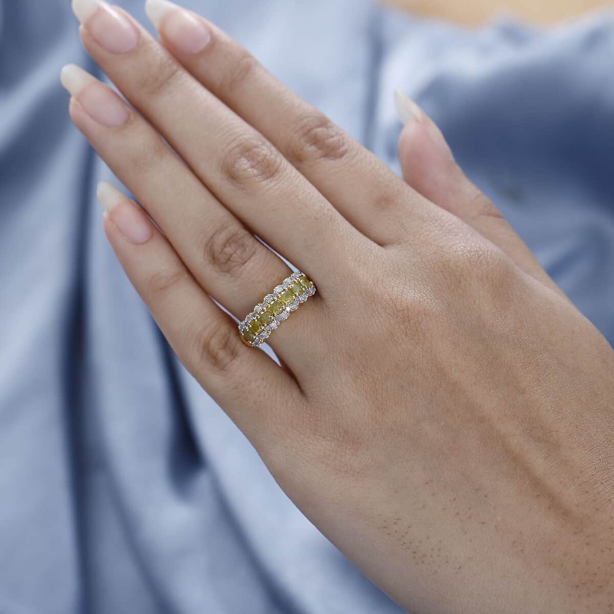 Yellow and White Diamond Ring in Vermeil Yellow Gold Over Sterling Silver (Size 10.0) 1.00 ctw image number 2