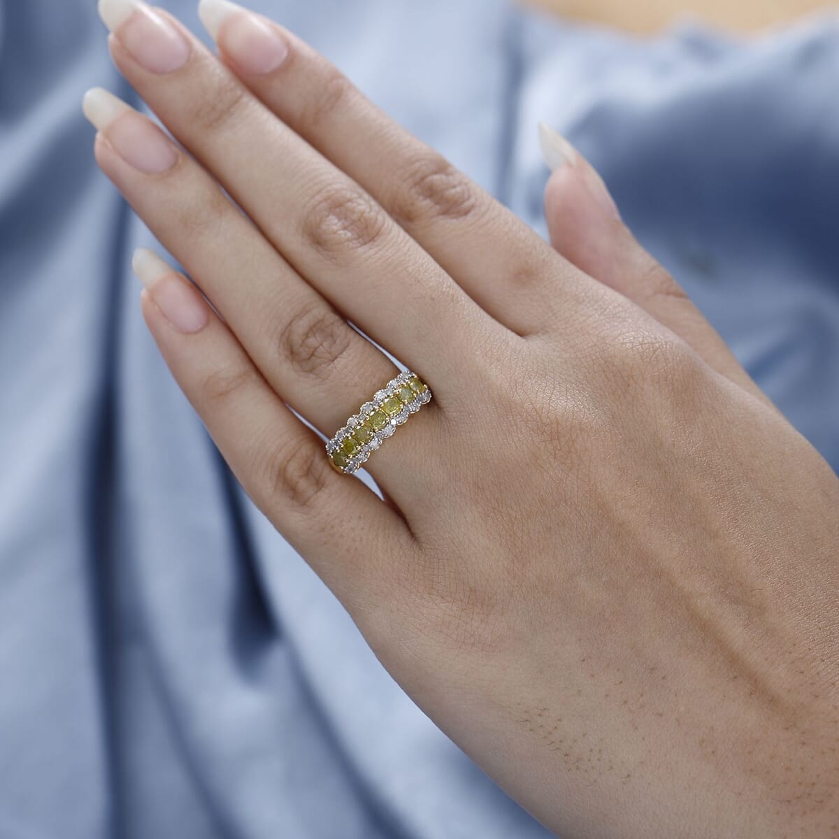 Yellow and White Diamond Ring in Vermeil Yellow Gold Over Sterling Silver (Size 7.0) 1.00 ctw image number 2