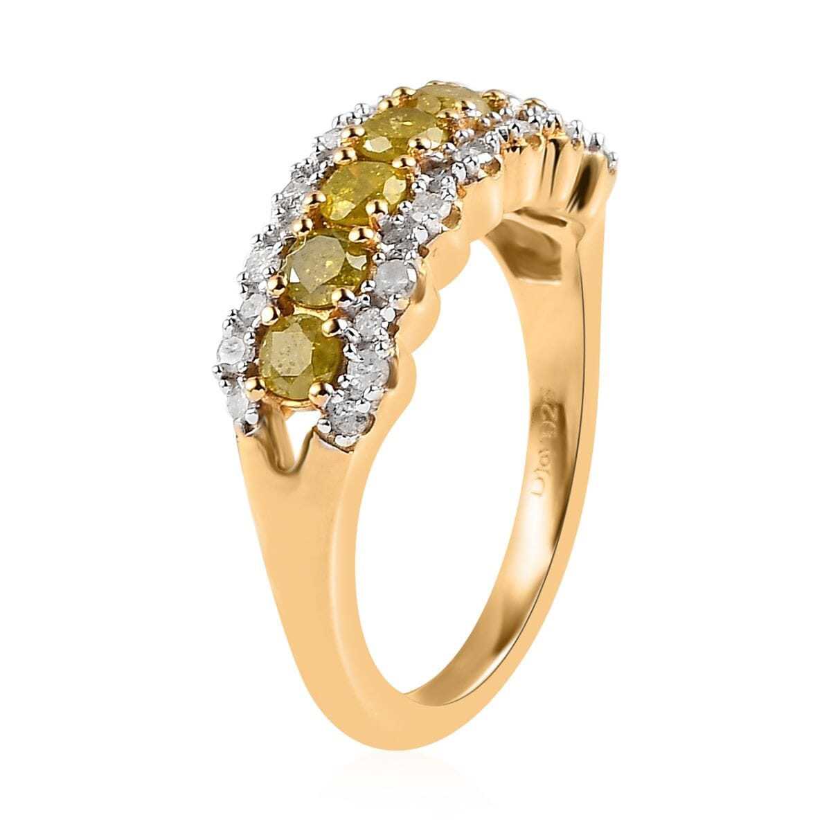 Yellow and White Diamond Ring in Vermeil Yellow Gold Over Sterling Silver (Size 7.0) 1.00 ctw image number 3