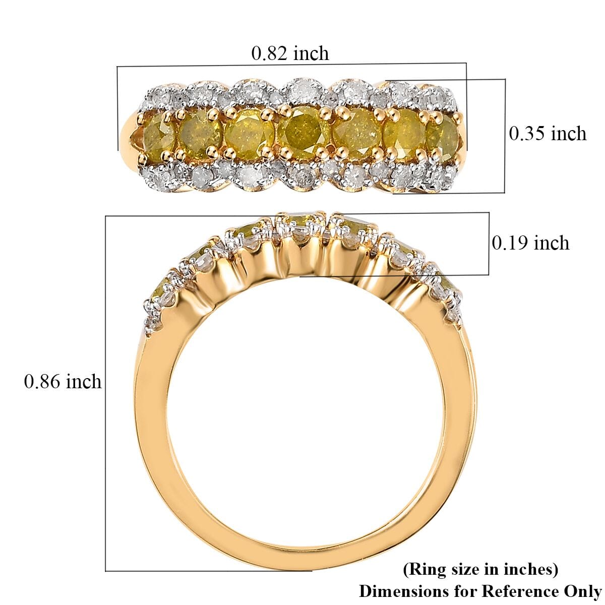 Yellow and White Diamond Ring in Vermeil Yellow Gold Over Sterling Silver (Size 7.0) 1.00 ctw image number 5
