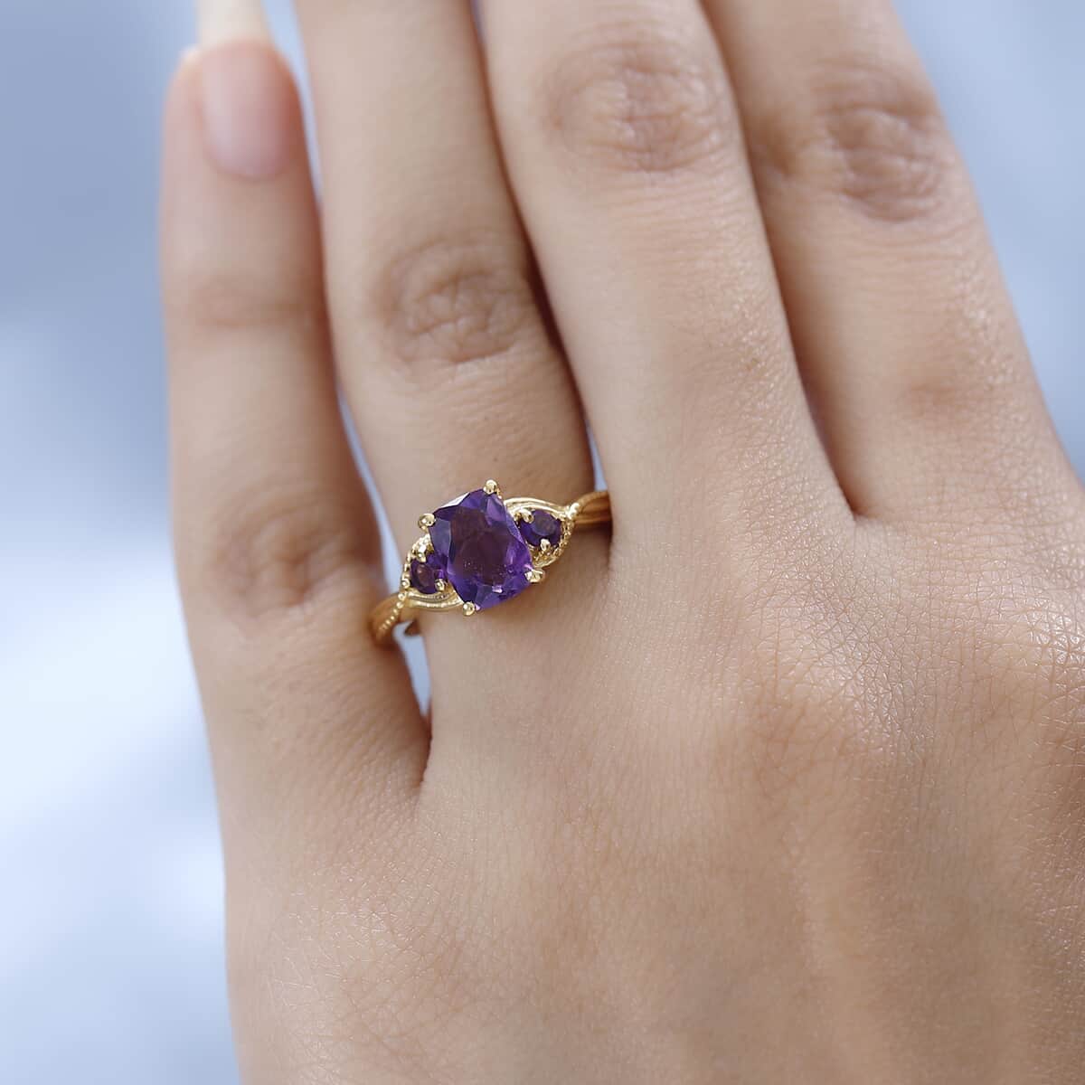 African Amethyst 3 Stone Ring in Vermeil Yellow Gold Over Sterling Silver (Size 7.0) 1.70 ctw image number 2