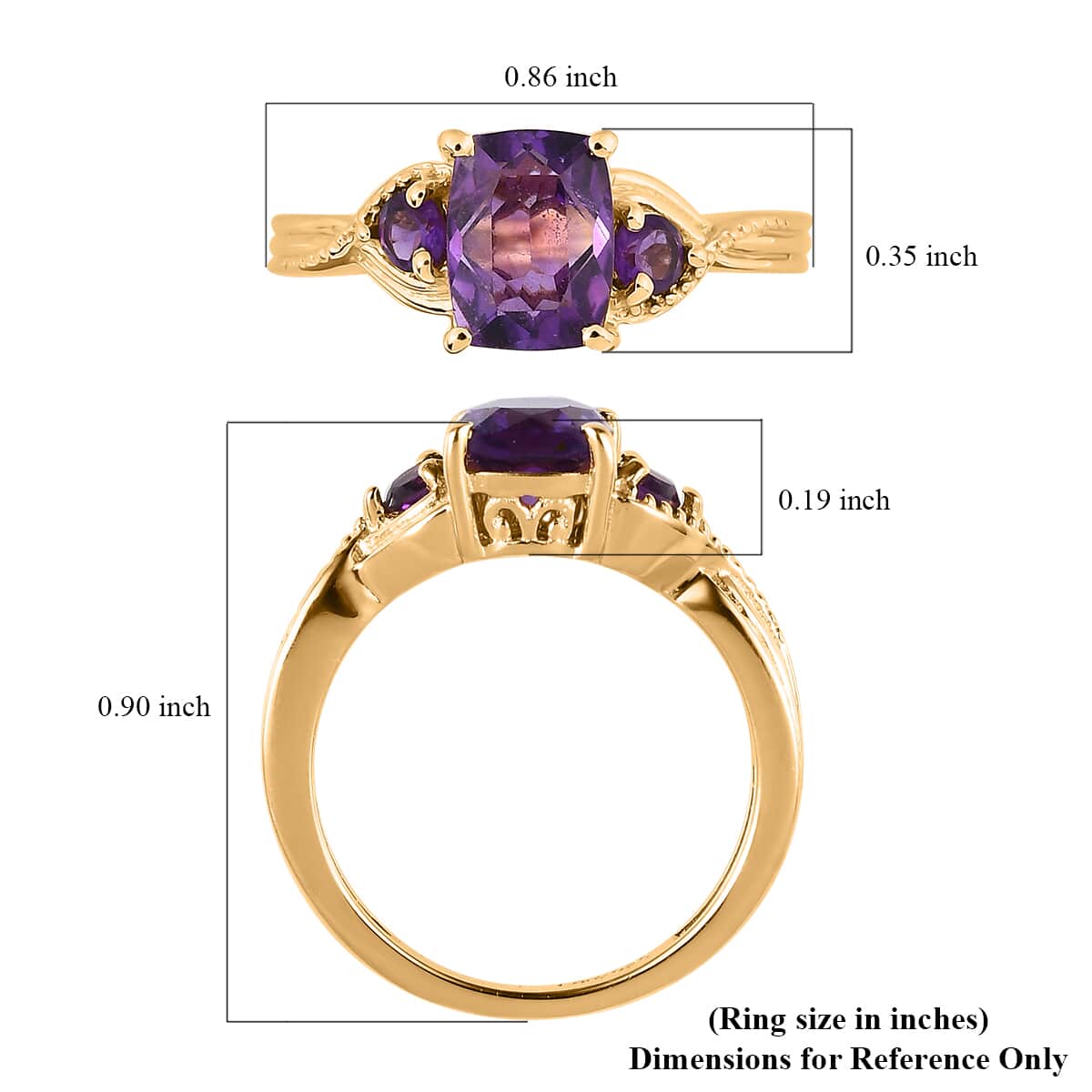 African Amethyst 3 Stone Ring in Vermeil Yellow Gold Over Sterling Silver (Size 7.0) 1.70 ctw image number 5