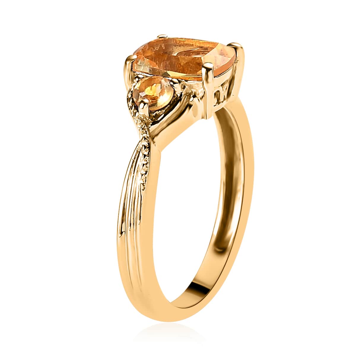 Brazilian Citrine 3 Stone Ring in Vermeil Yellow Gold Over Sterling Silver (Size 7.0) 1.60 ctw image number 3