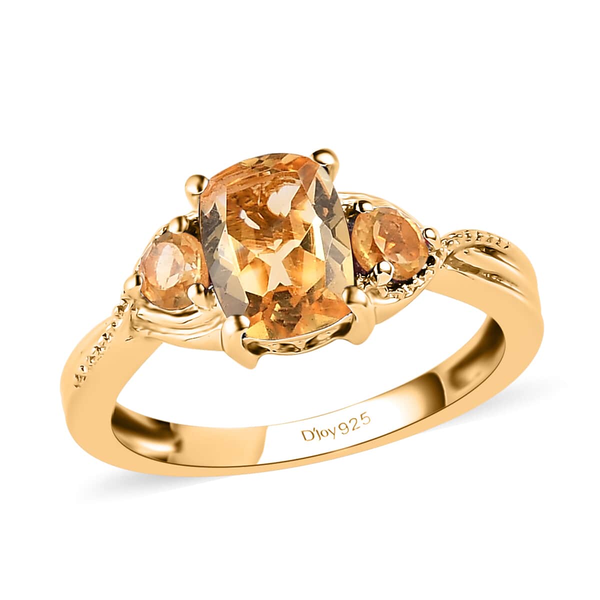 Brazilian Citrine 3 Stone Ring in Vermeil Yellow Gold Over Sterling Silver (Size 9.0) 1.60 ctw image number 0